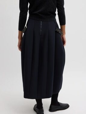 Tibi Navy A-Line Midi Skirt